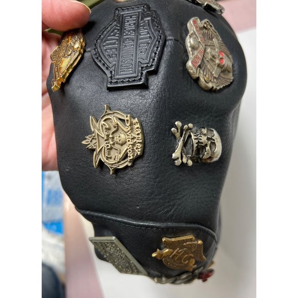 Harley Davidson Leather Cap with Pinback Pins Newsboy 2Large 26 Pins Vintage - Picture 8 of 14